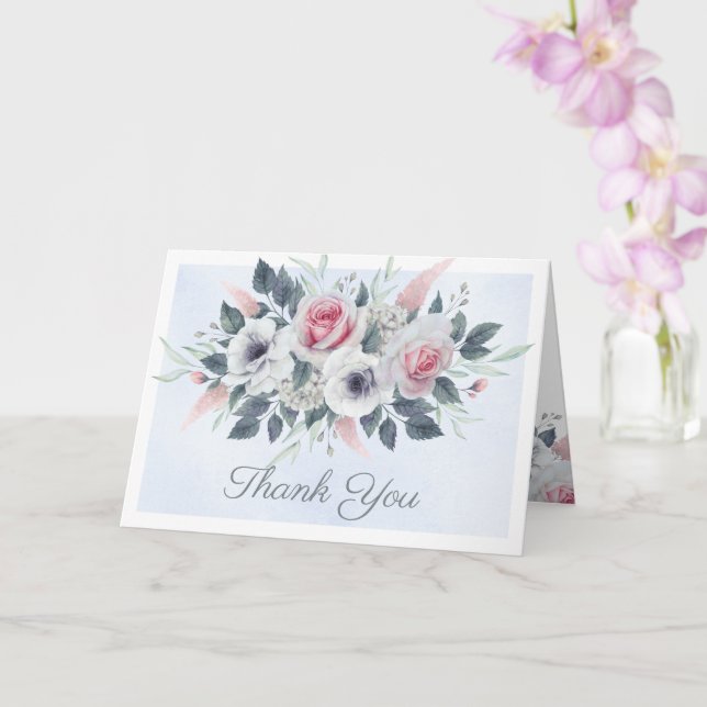 Bouquet rose Aquarelle Carte de remerciements bleu (Orchidée)