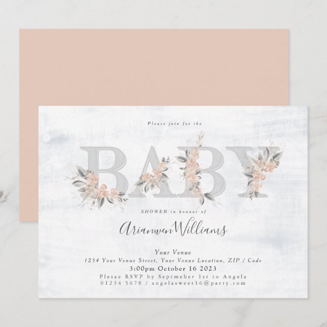 Bouquet rose Baby shower blanc Invitation (Devant / Derrière)