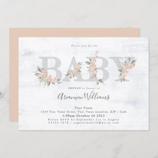 Bouquet rose Baby shower blanc Invitation