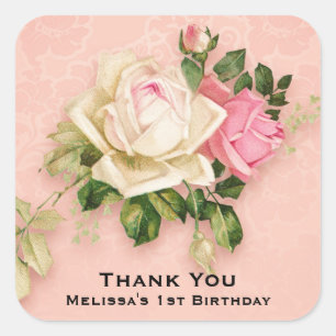 Bouquet rose et rose blanche Sticker Carré d'anniv