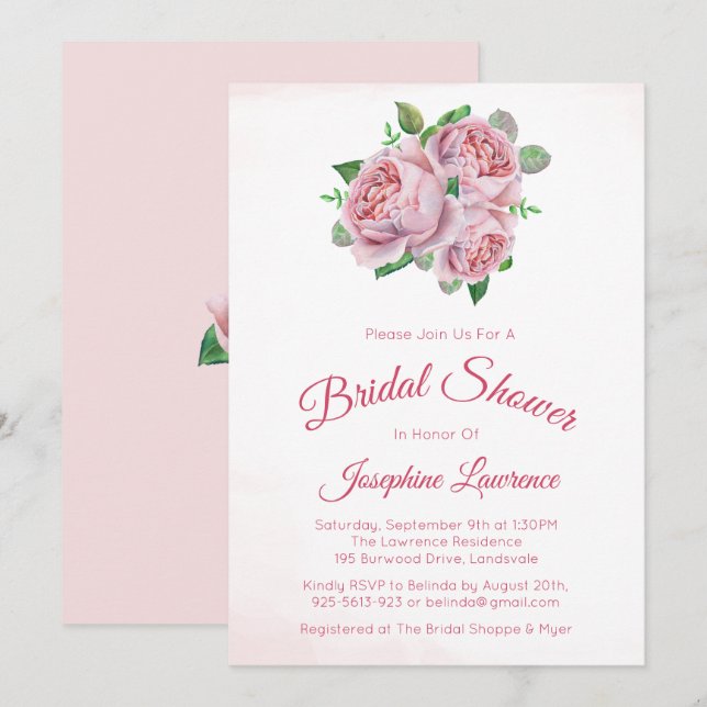 Bouquet Rose Floral Douche nuptiale Invitations (Devant / Derrière)