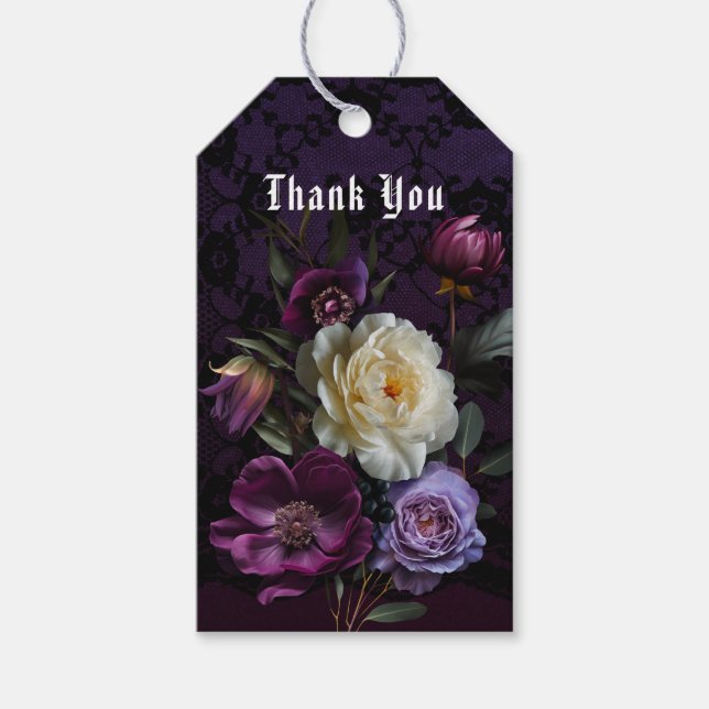 Bouquet rose Merci sur les étiquettes cadeaux noir (Devant)