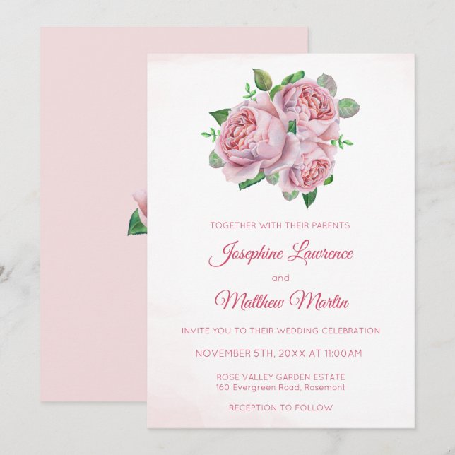 Bouquet Rose Rose Floral Mariages Invitations (Devant / Derrière)