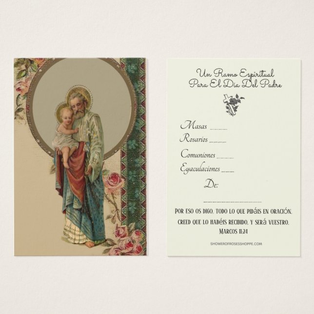 Bouquet spirituel Saint-Joseph Carte sainte espagn (Devant & derrière)