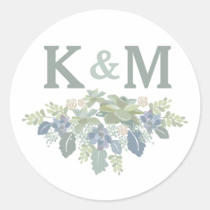 Bouquet Succulent Mariage Floral Initiales Sticker
