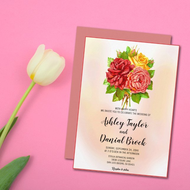 Bouquet watercolor blush pink rose floral Wedding  Invitation (Creator Uploaded)