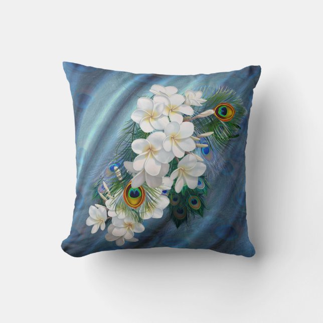Bouquet White Flowers Emerald Green Silk Throw Pillow (Front)