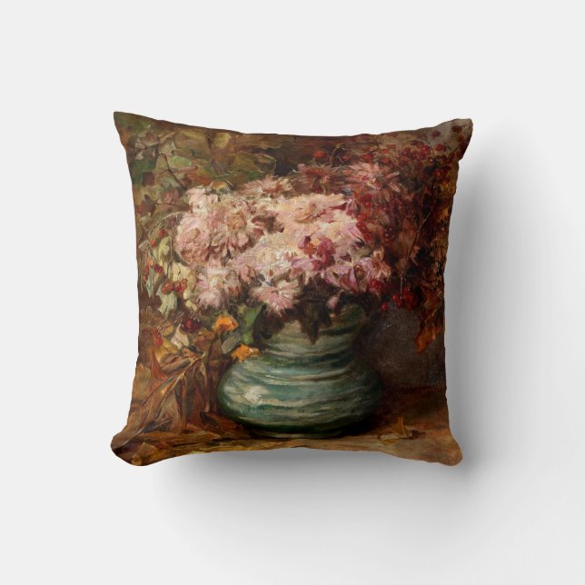 Bouquet with chrysanthemums and marigolds  throw pillow (Front)