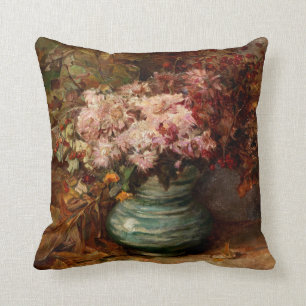 Bouquet with chrysanthemums and marigolds  throw pillow