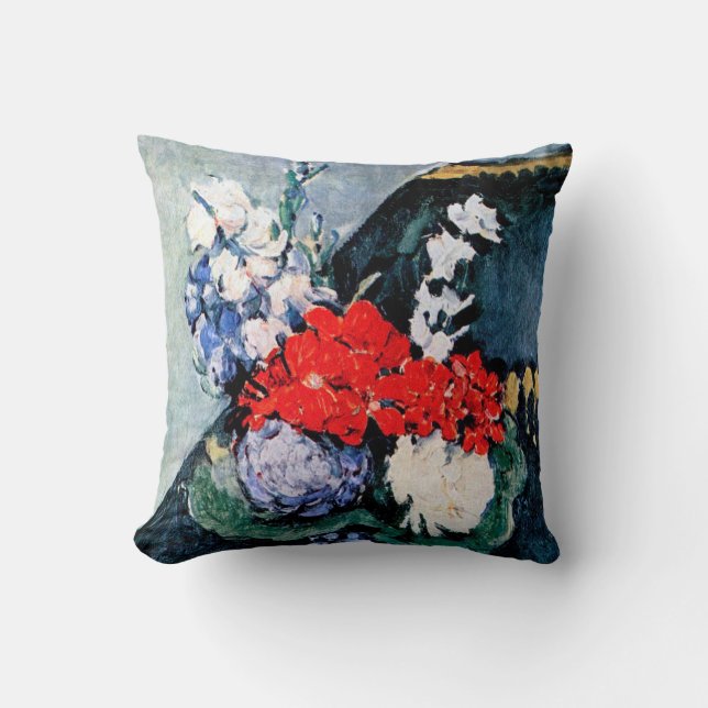 Bouquet with Little Delft, Paul Cezanne Throw Pillow (Front)