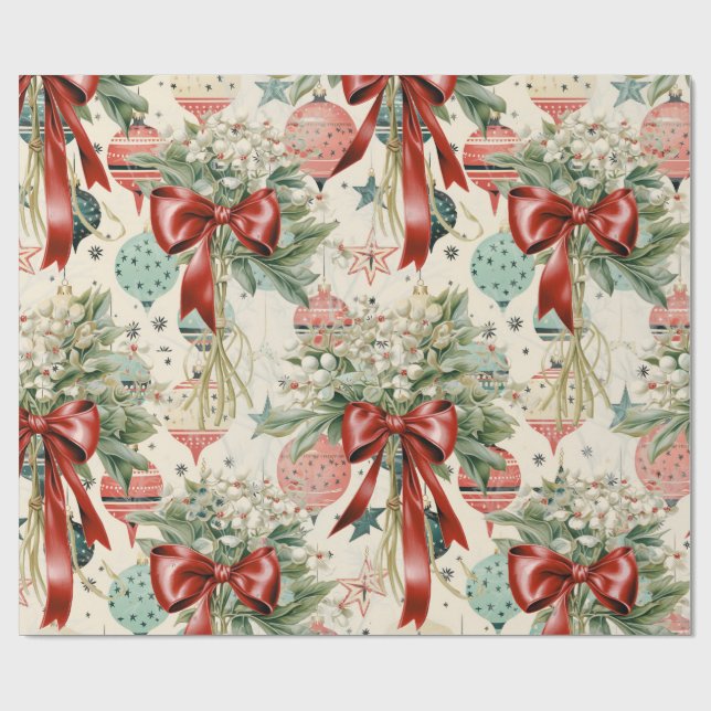 Bouquets & Baubles Retro Christmas Wrapping Paper (Flat)