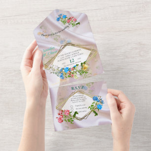 Bouquets of Multi-colour Roses  on Silk textures All In One Invitation
