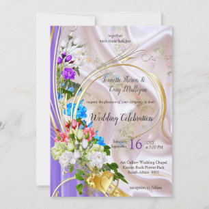 Bouquets of Multi-colour Roses  on Silk textures Invitation