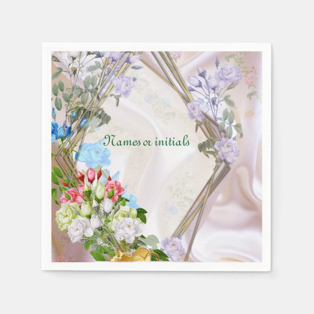 Bouquets of Multi-colour Roses  on Silk textures Napkin (Front)
