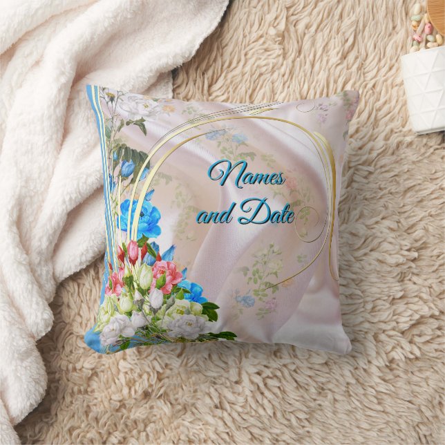 Bouquets of Multi-colour Roses  on Silk textures Throw Pillow (Blanket)