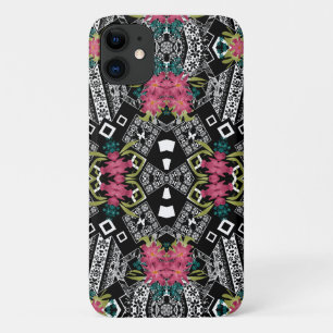 Bouquets of pink flowers flowers on a geometric iPhone 11 case