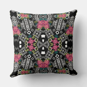 Bouquets of pink flowers flowers on a geometric throw pillow