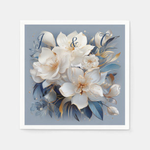 Bouquets of Silky Blue-White and Gold Edges Napkin