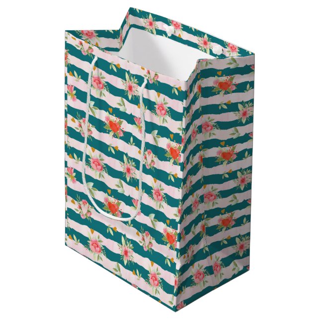 Bouquets With Flowers and Hearts Medium Gift Bag (Front Angled)