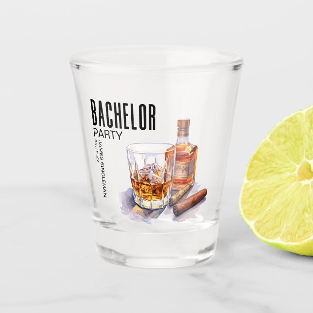 Bourbon and Cigar Bachelor Party Shot Glass (Front)