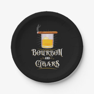 Bourbon And Cigars Paper Plate