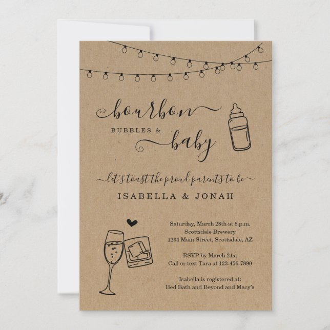Bourbon Bubbles and Baby Shower Invitation (Front)