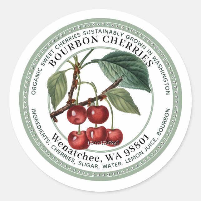 Bourbon Cherries Label with Vintage Cherry  (Front)