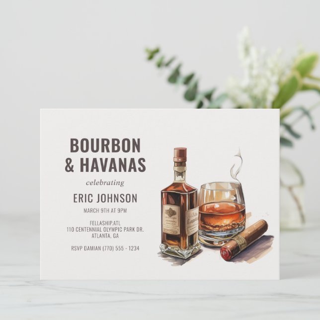 Bourbon & Cigars Men's Birthday Bachelor Invitation (Standing Front)