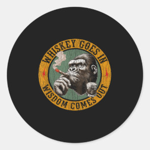 Bourbon Goes In Wisdom Comes Out Monkey Whiskey Classic Round Sticker