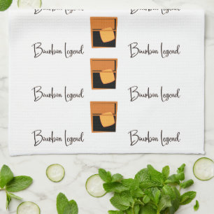 Bourbon Legend and Glasses on white Kitchen Towel