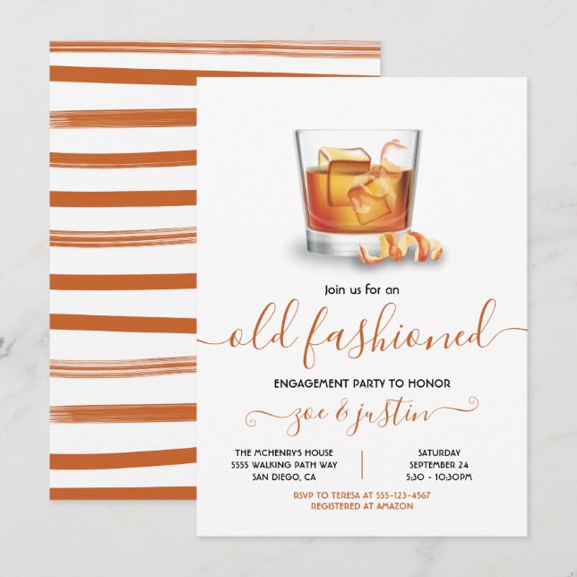 Bourbon Old Fashioned Party Invitation (Front/Back)