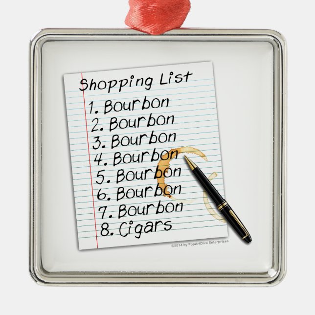 BOURBON SHOPPING LIST COCKTAIL HUMOR METAL ORNAMENT (Front)
