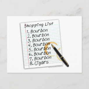 BOURBON SHOPPING LIST COCKTAIL HUMOR POSTCARD