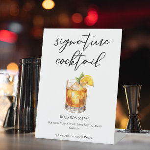 Bourbon Smash or Whiskey Sour Signature Cocktail Pedestal Sign