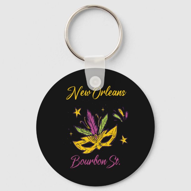 Bourbon Street French Quarter New Orleans Mardi Gr Keychain (Front)
