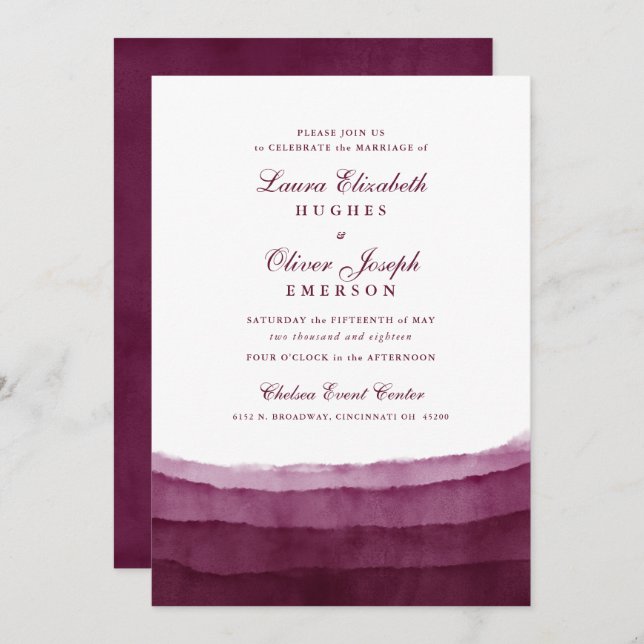 Bourgogne Aquarelle Mariage Invitations (Devant / Derrière)