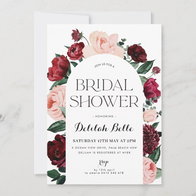 Bourgogne Arch Floral Bridal Show Invitation (Devant)