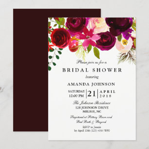Bourgogne Blush Fleurs Invitation Douche nuptiale