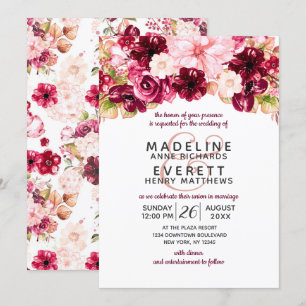 Bourgogne & Blush Floral Drop Wedding Invitations