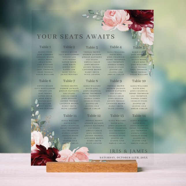 Bourgogne Blush Floral Mariage Seating Await (Neutre)