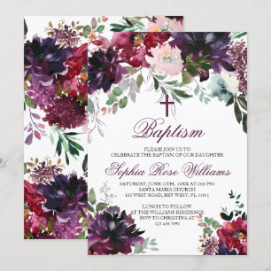 Bourgogne Blush Girl Baptême Invitation