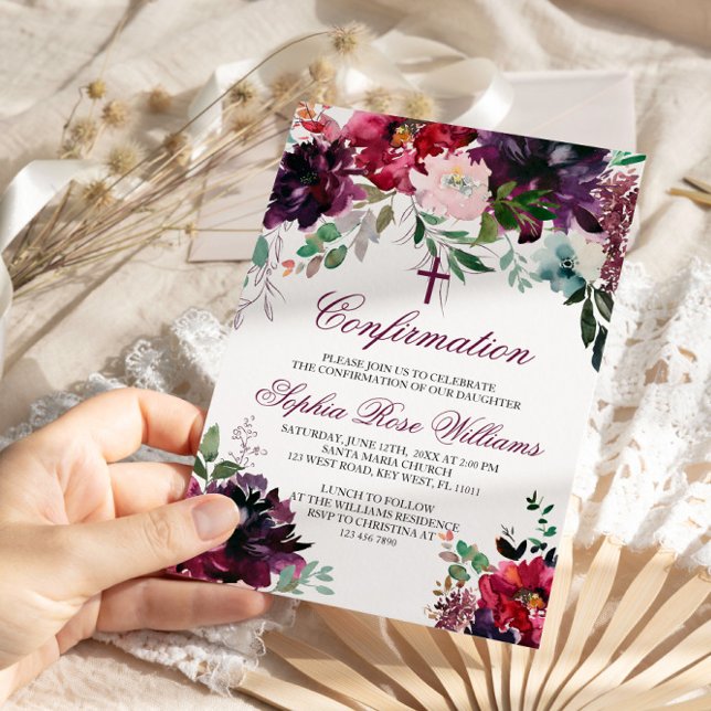 Bourgogne Blush Girl Confirmation Invitation (Créateur téléchargé)