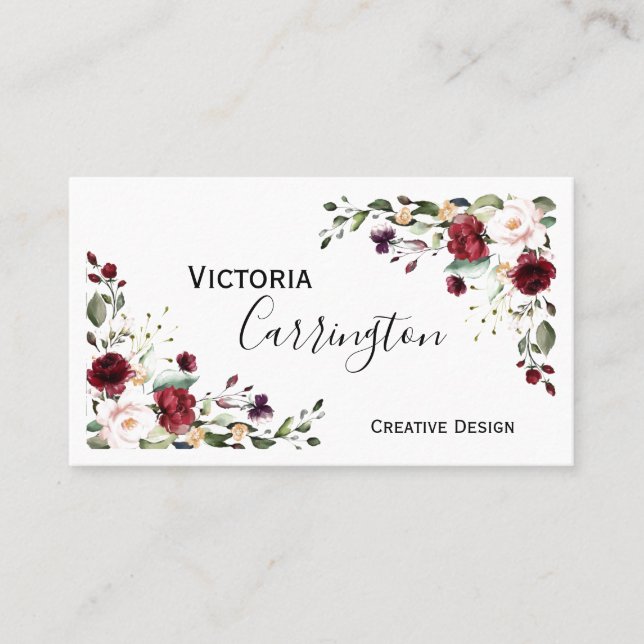 Bourgogne Blush rose Floral Carte de visite modern (Devant)