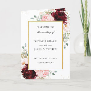Bourgogne Blush Rose Floral Programme de mariage O