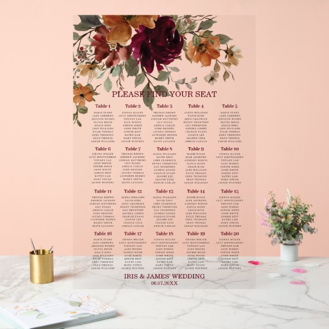 Bourgogne Burnt Orange Floral Mariage Siège (Mariage)