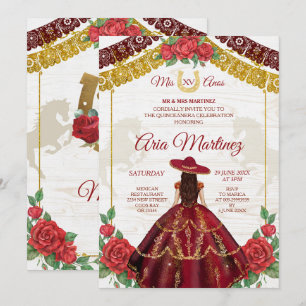 Bourgogne Charro Roses Mis Quince Invitation