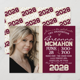 Bourgogne & Crème Tan Graduation Photo Invitation