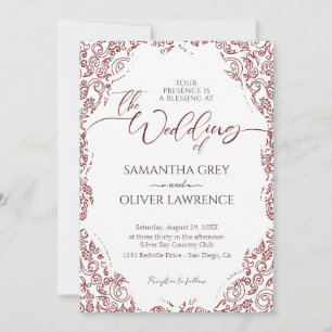 Bourgogne Damask Frame Faire-part de mariage