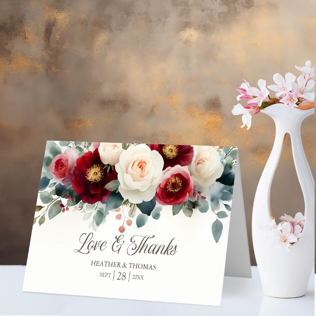 Bourgogne et blanc Floral Amour et Merci Mariage (Créateur téléchargé)
