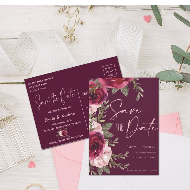 Bourgogne et Blush Faire-Part Floral de mariage à  (Créateur téléchargé)
